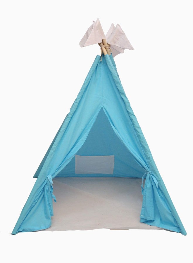 CREATIVE TEXTILES Tent House for Kids Cotton Tent House/Play House Flag Light Blue Baby Plush Pillow Without Cushions for 2 Yrs and Above Kids - Image 1